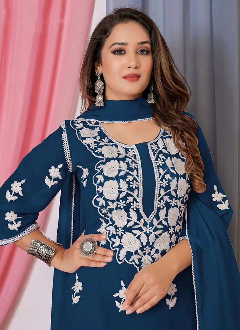 Royal Blue Lucknowi Thread Embroidery Palazzo Suit