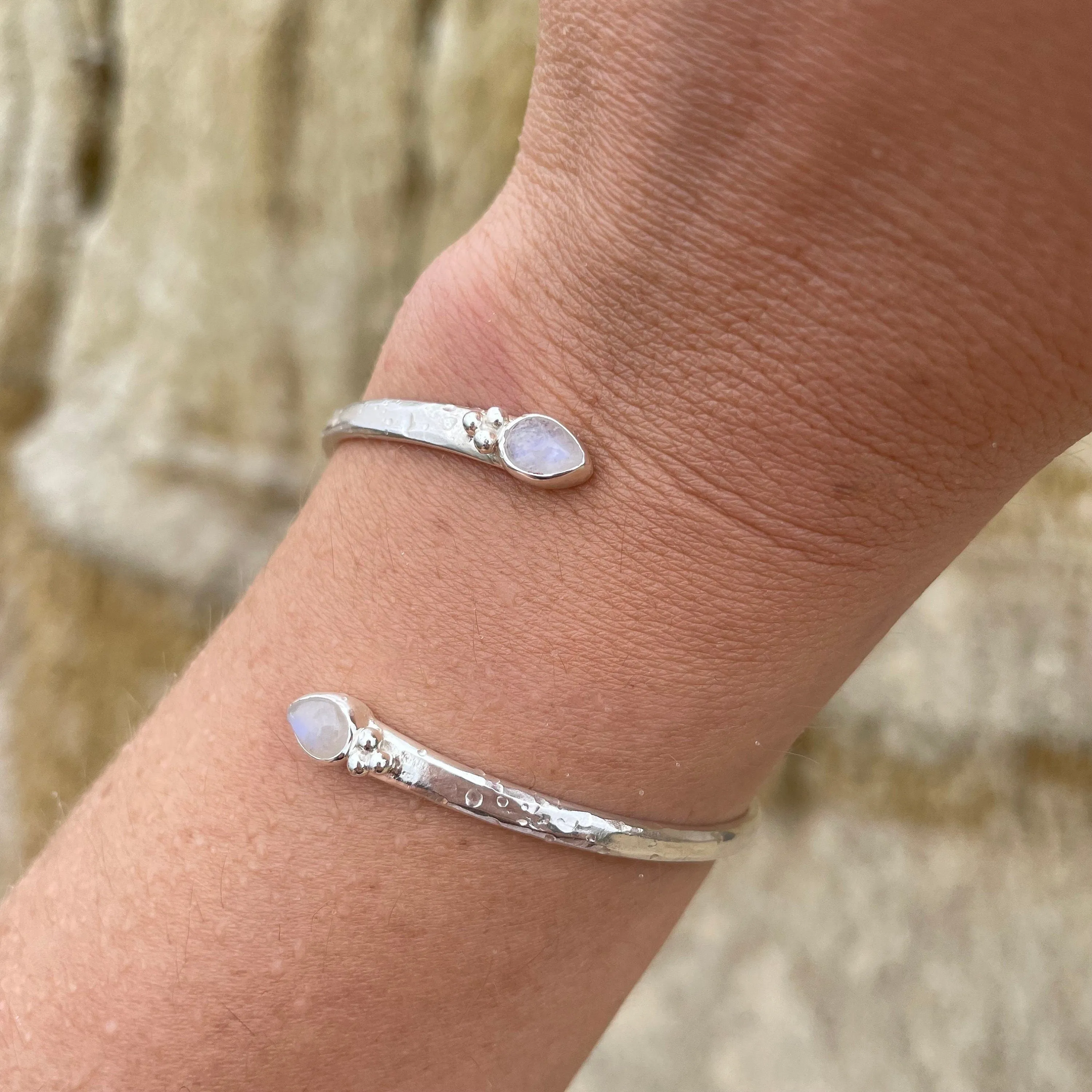 Savaya Rainbow Moonstone and Sterling Silver Bangle