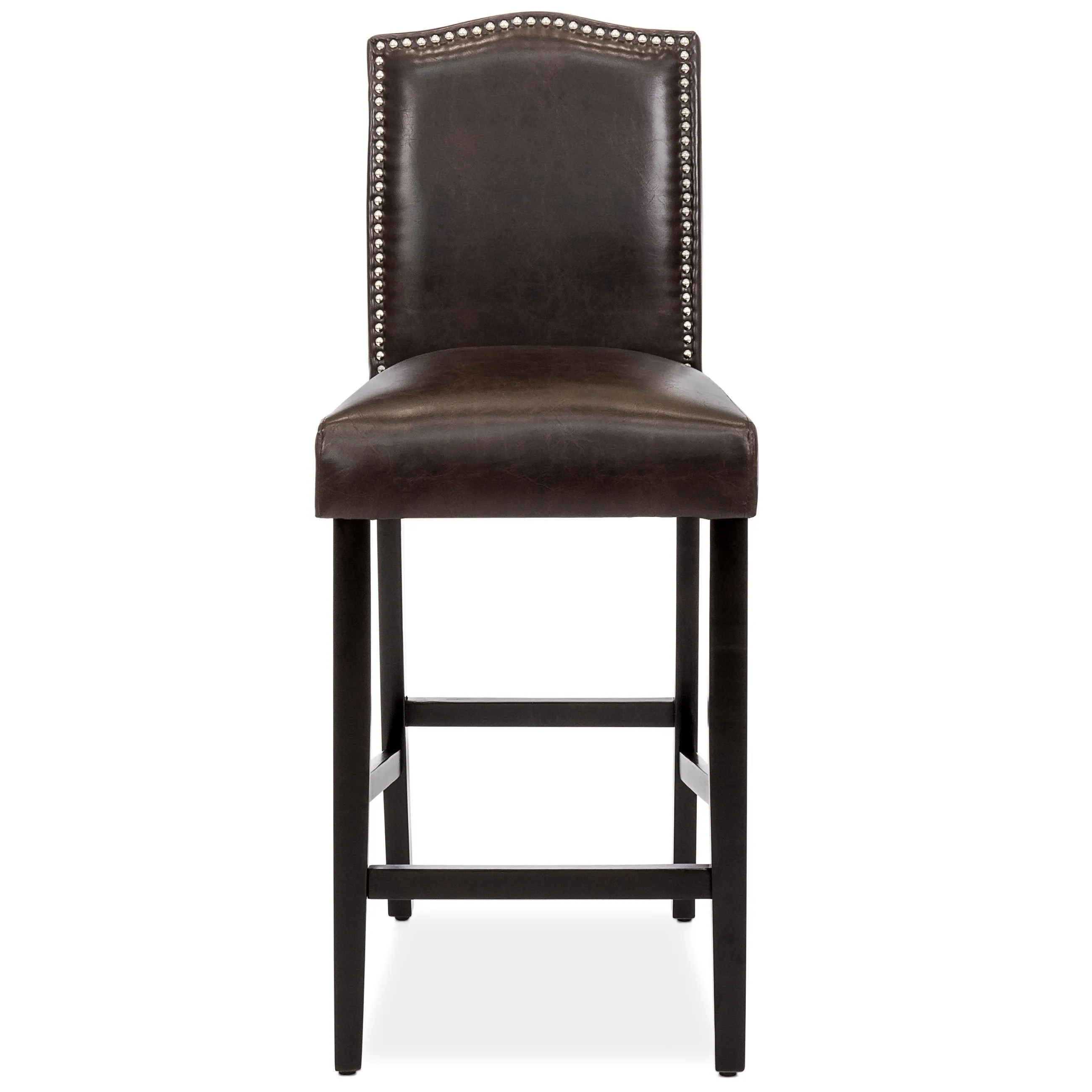 Set of 2 30in Faux Leather Counter Height Bar Stools w/ Studded Trim Back