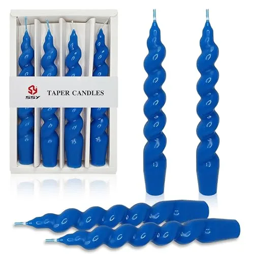 SEUCRWAX Taper Candles Spiral Candles DarkBlue 7.5Inch Handmade Unscented Set of 4 Twisted Candlesticks Smokeless Candles for Wedding Easter Decorations Family Dinner