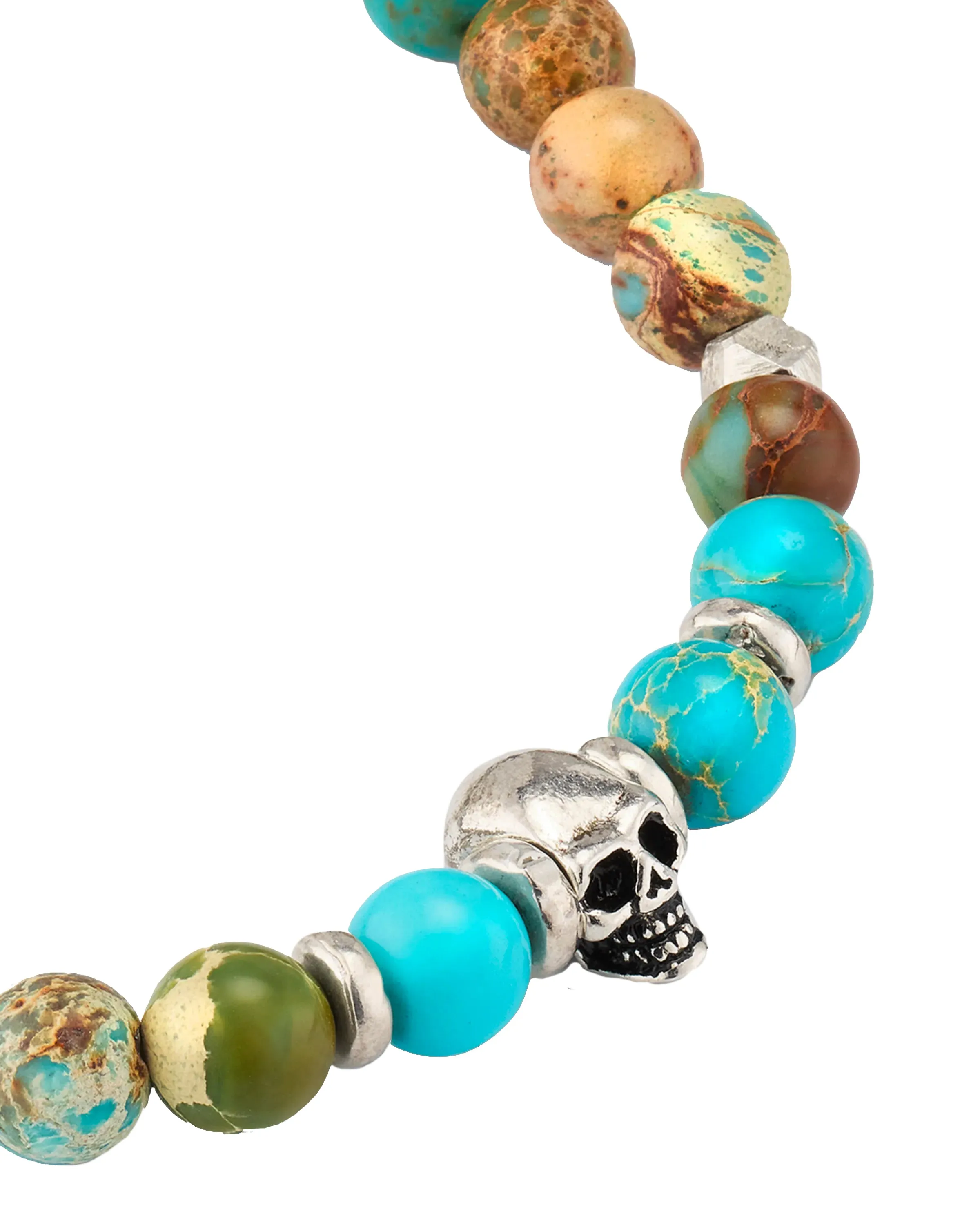 Skull Chrysocolla & Agate Stretch Beaded Bracelet