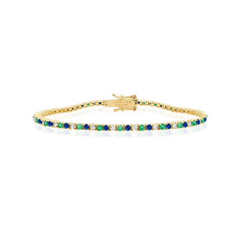 Small 4-Prong Diamond, Emerald, and Sapphire Tennis Bracelet