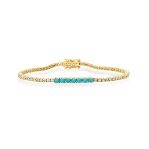 Small 4-Prong Diamond Tennis Bracelet with Large Turquoise Accent