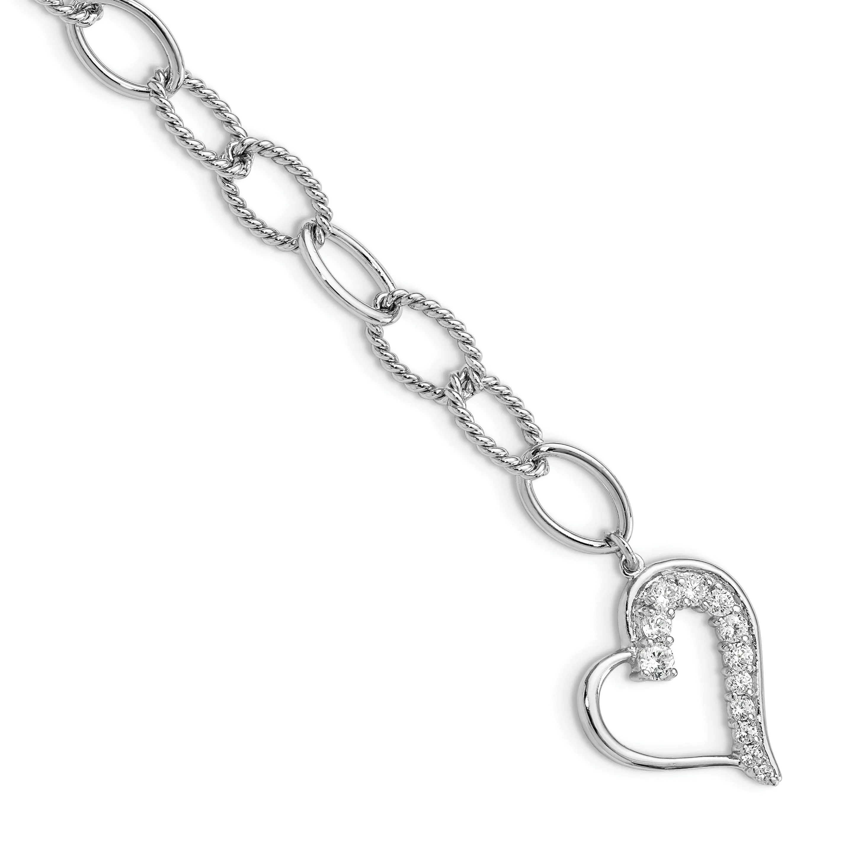 Sterling Silver Journey Heart C.Z Dangle Bracelet