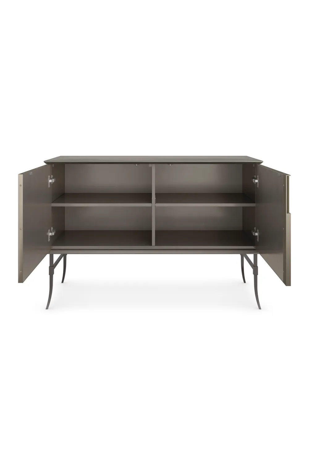 Studded Gray Suede Sideboard | Caracole Brass Tacks