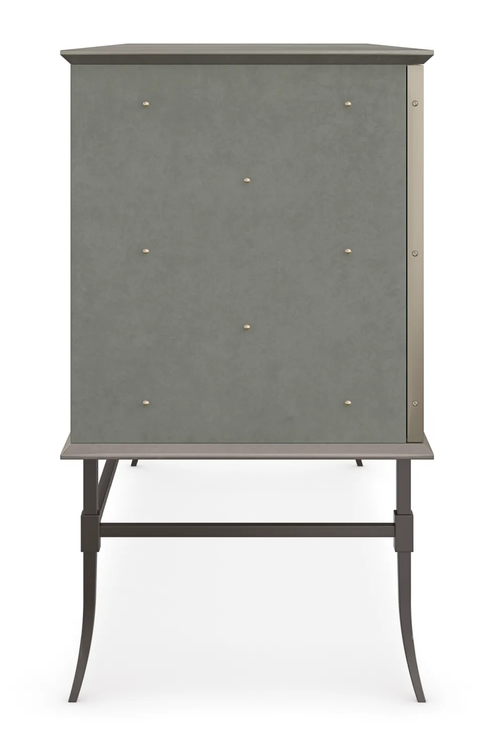 Studded Gray Suede Sideboard | Caracole Brass Tacks