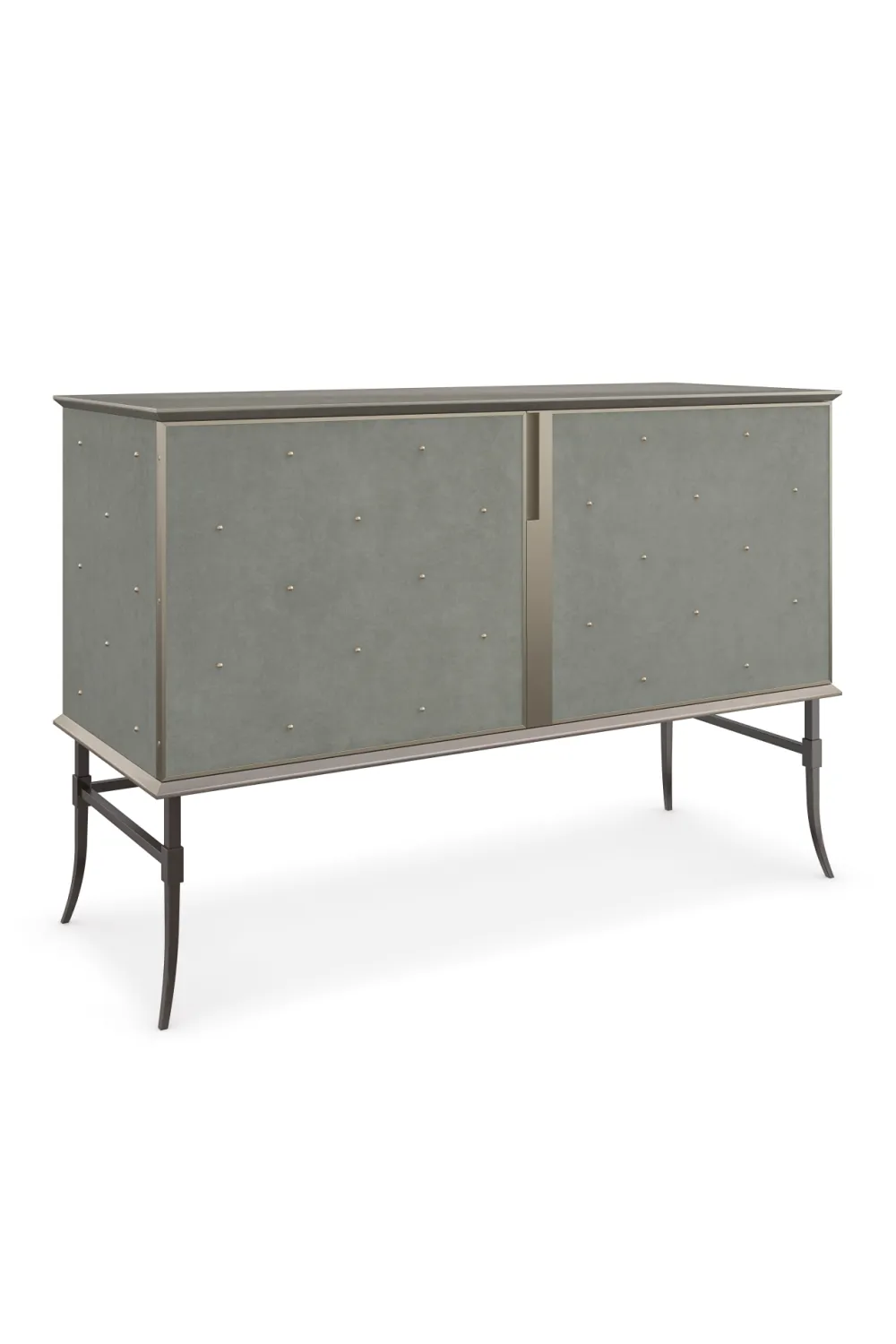 Studded Gray Suede Sideboard | Caracole Brass Tacks