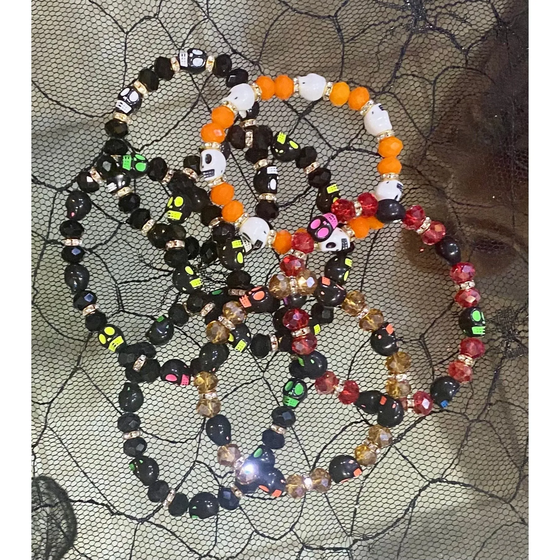 Sugar Skull Beaded Stretchy Bracelets