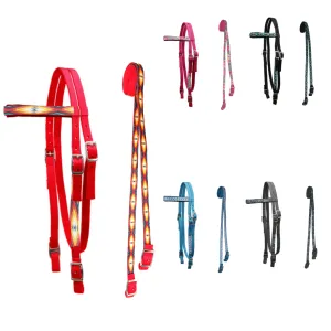 Tahoe Tack Patterned Double Layer Nylon Western Browband Headstalls with Matching Reins for Horses Available in 6 Colors