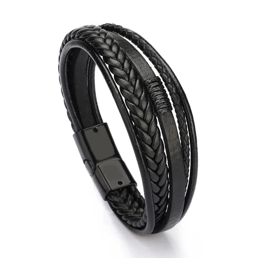 Trendy Leather Bracelets Men Steel Multilayer Braided Rope Bracelets For Male Bracelets Jewelry Pulsera Hombre