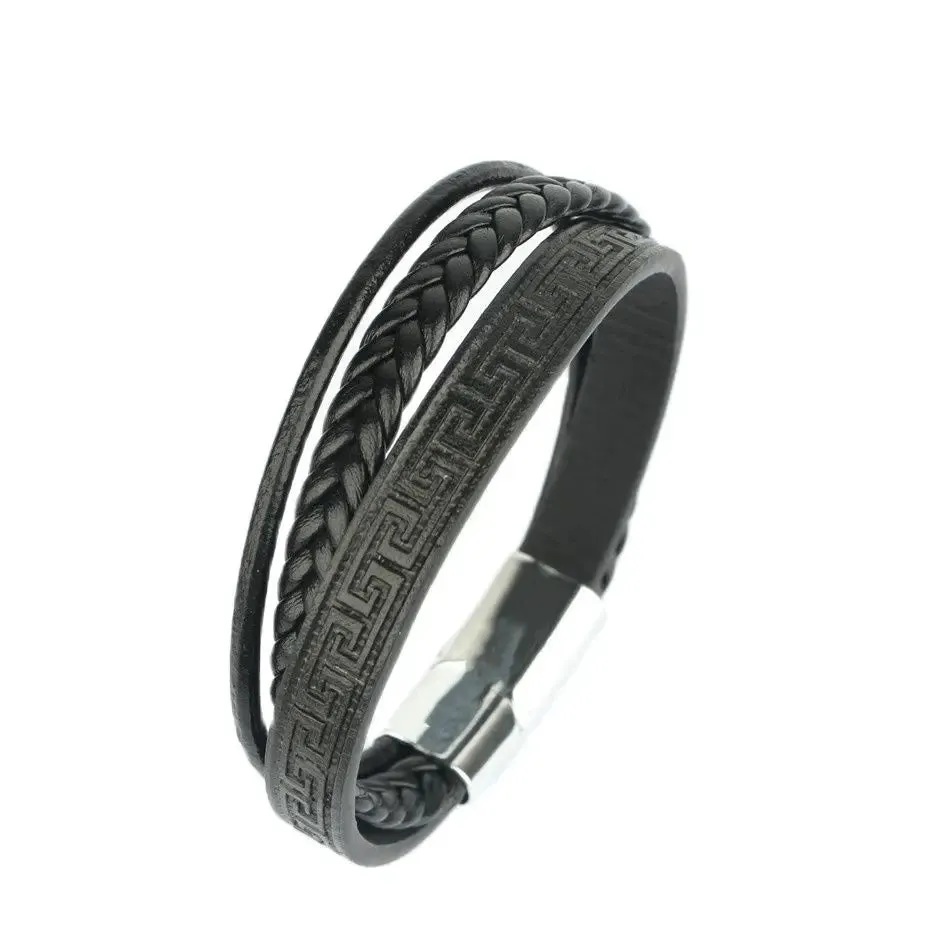 Trendy Leather Bracelets Men Steel Multilayer Braided Rope Bracelets For Male Bracelets Jewelry Pulsera Hombre