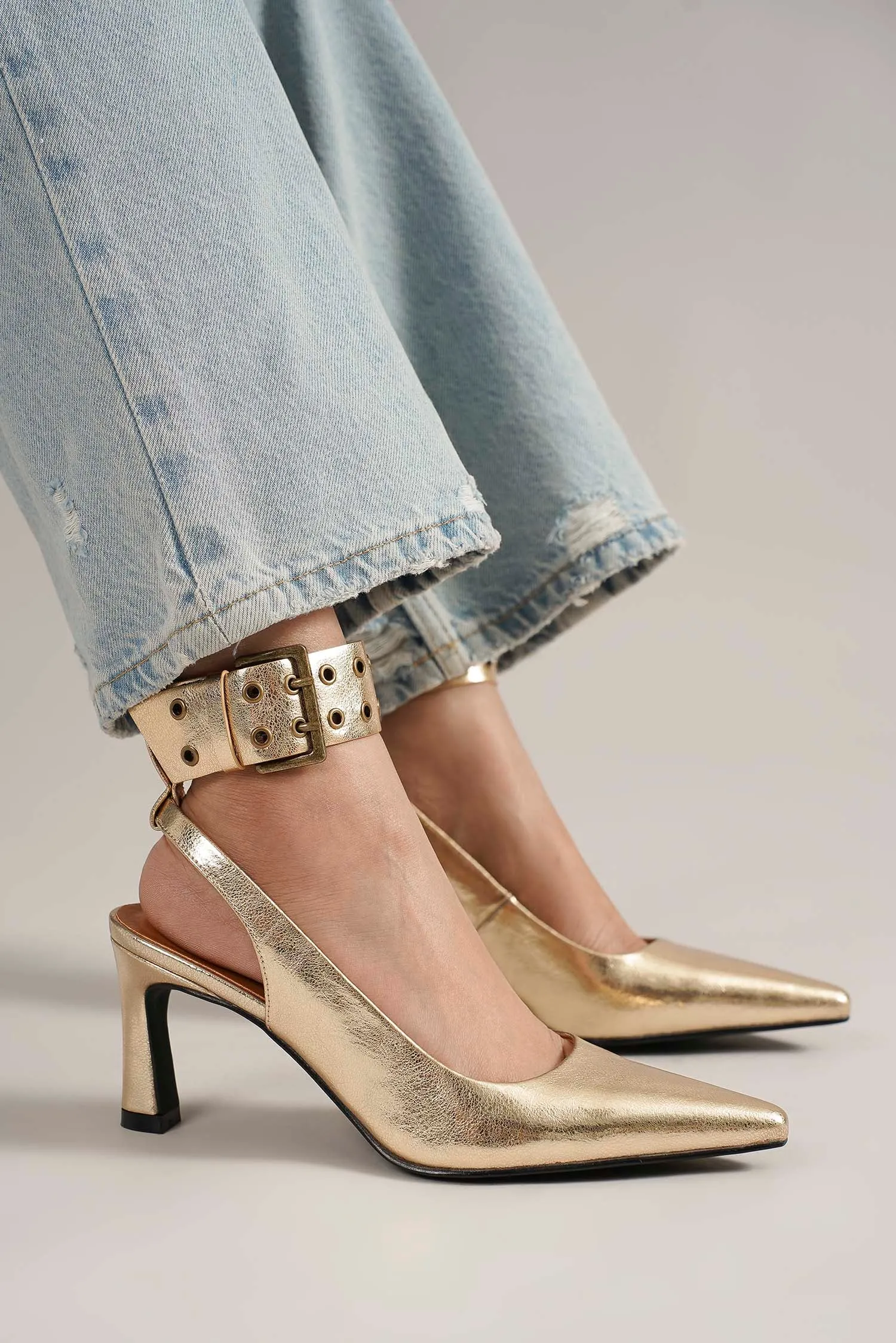 TRINEE-14 Glamorous Pumps with Studded Ankle Strap