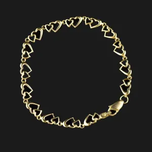 Vintage 9K Gold Double Heart Chain Bracelet