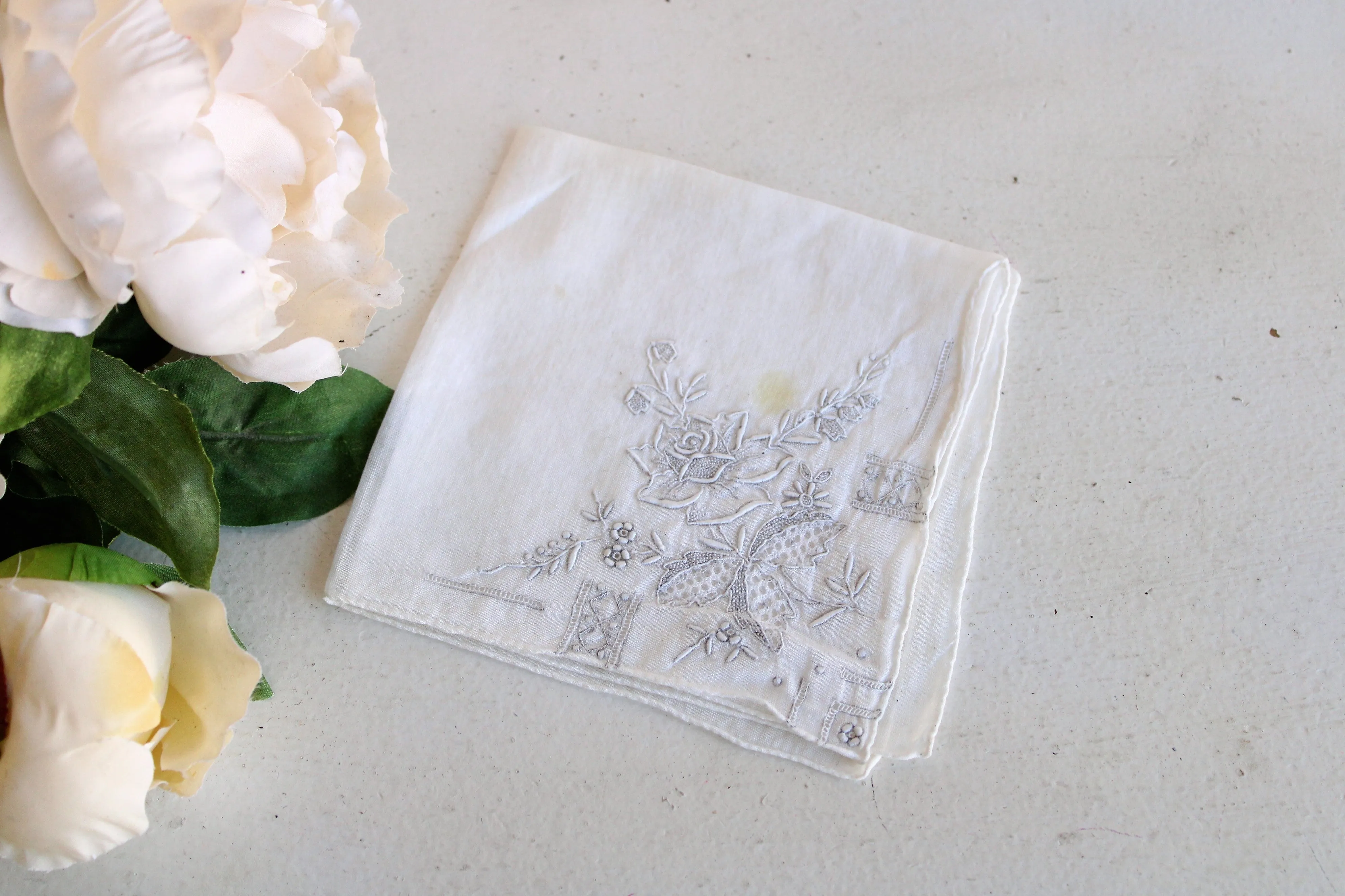 Vintage Embroidered White Hankie