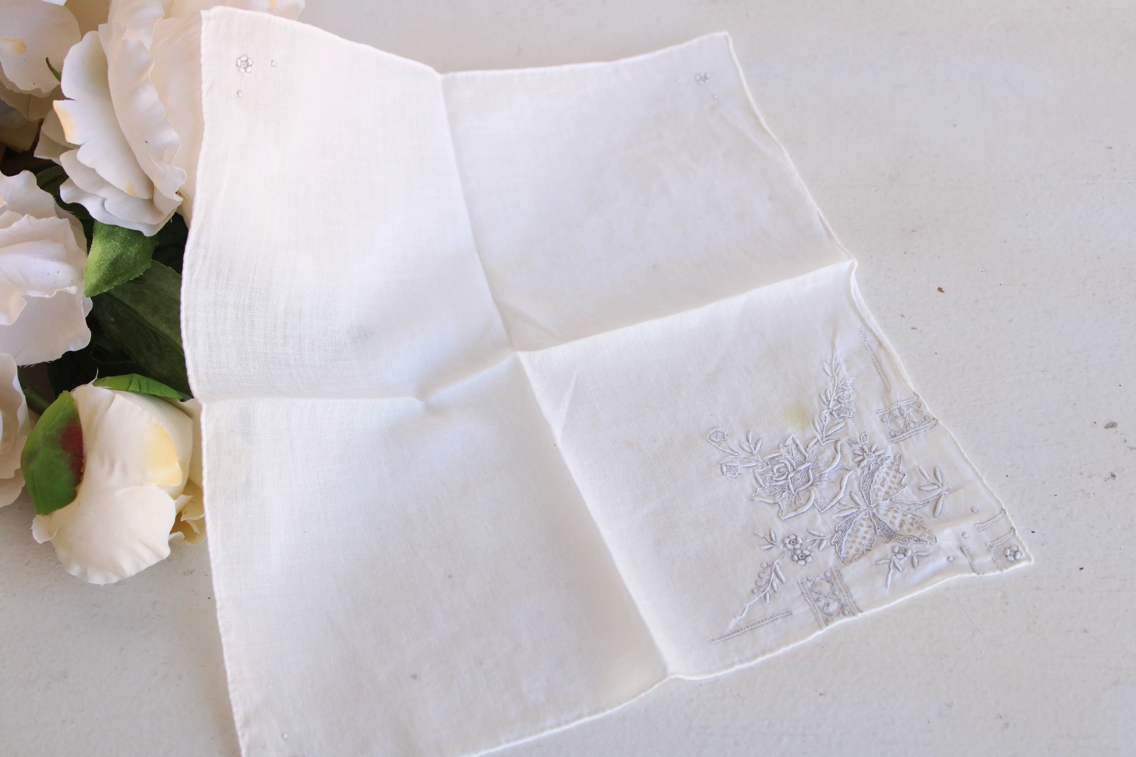 Vintage Embroidered White Hankie