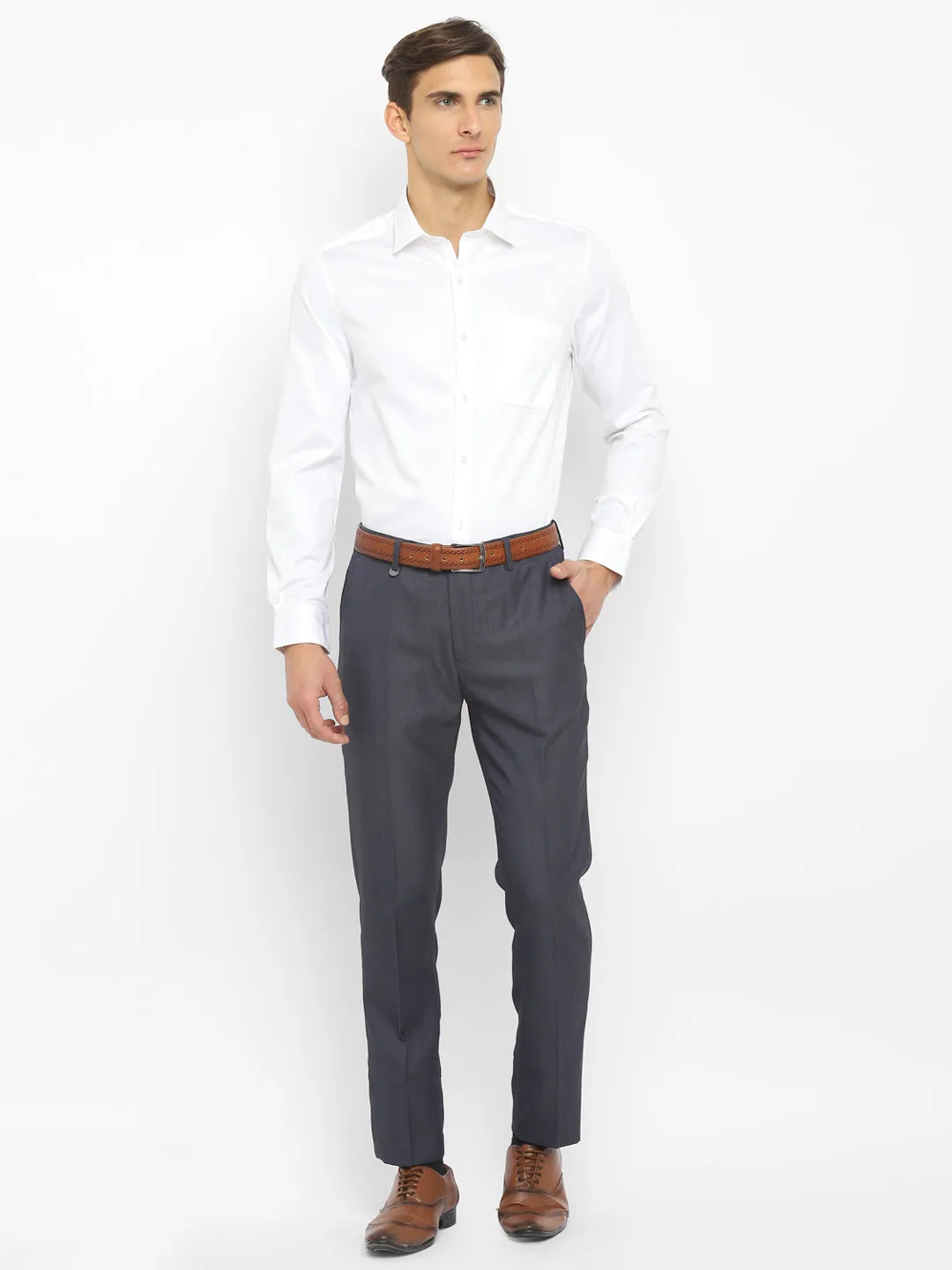 White Cotton Blend Solid Slim Fit Shirt