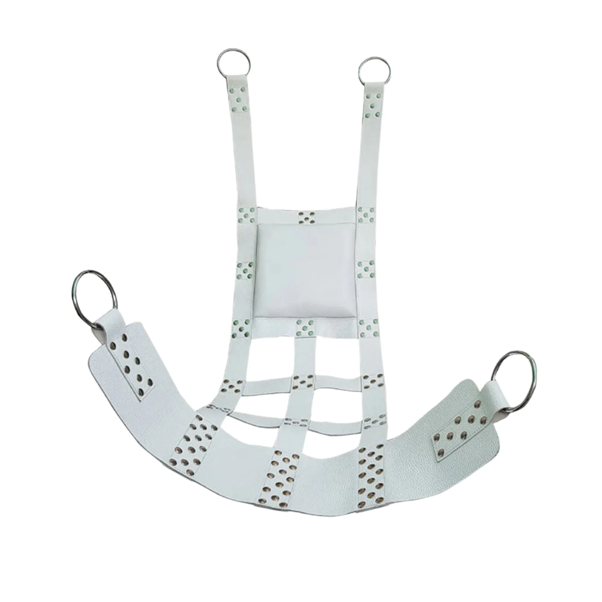 White Leather Sling with Reinforced Straps and Studded Accents