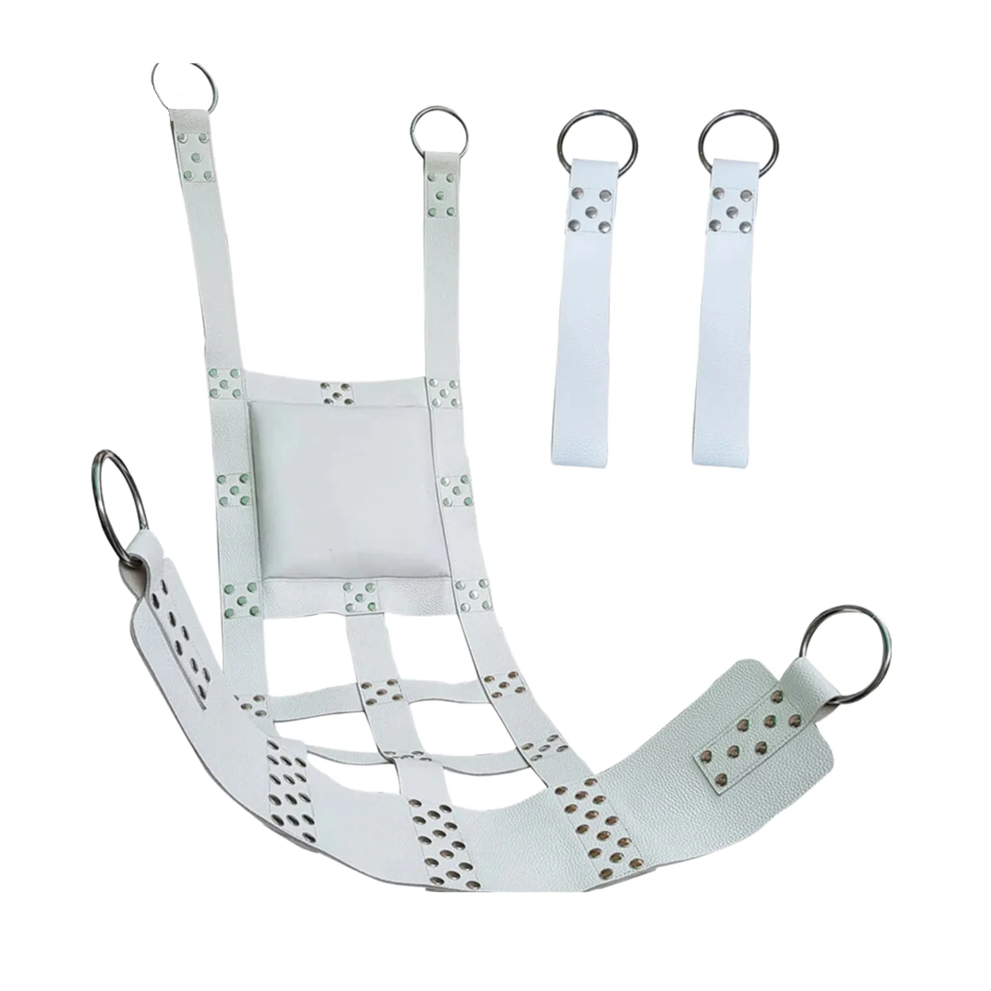 White Leather Sling with Reinforced Straps and Studded Accents