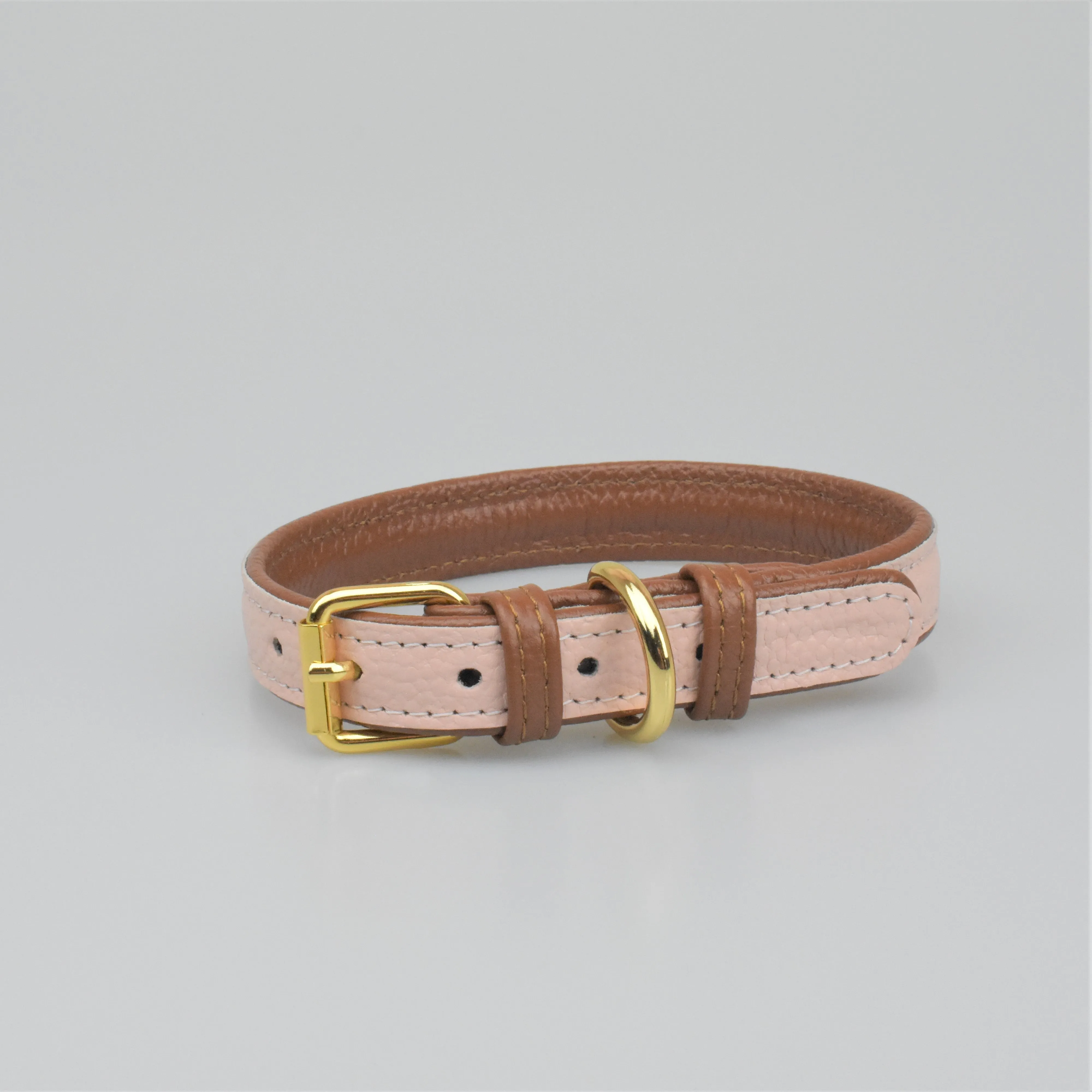 Willow Walks leather collar in brown and soft pink