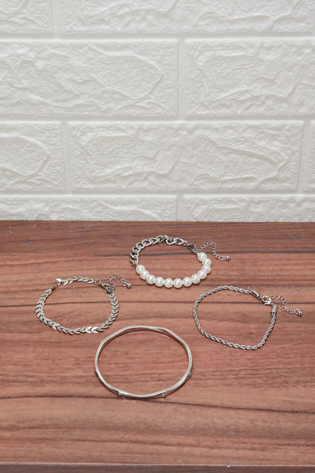 Women Silver Embellished Bracelet Set (Pack of 4)