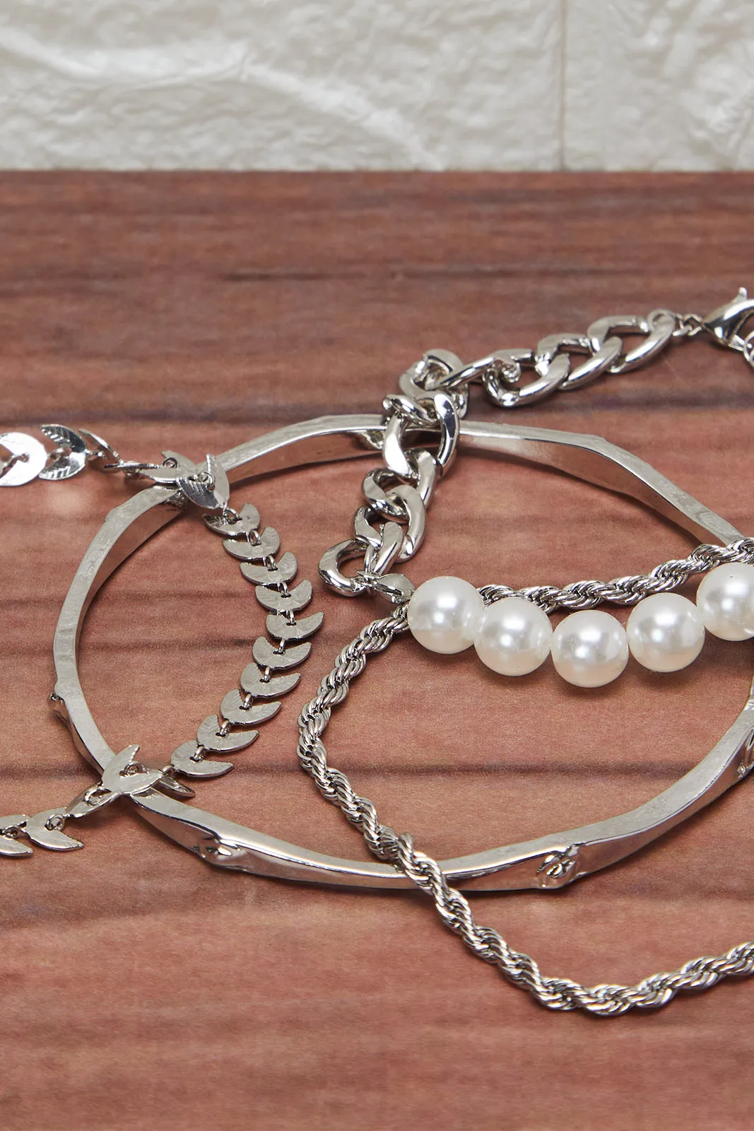 Women Silver Embellished Bracelet Set (Pack of 4)