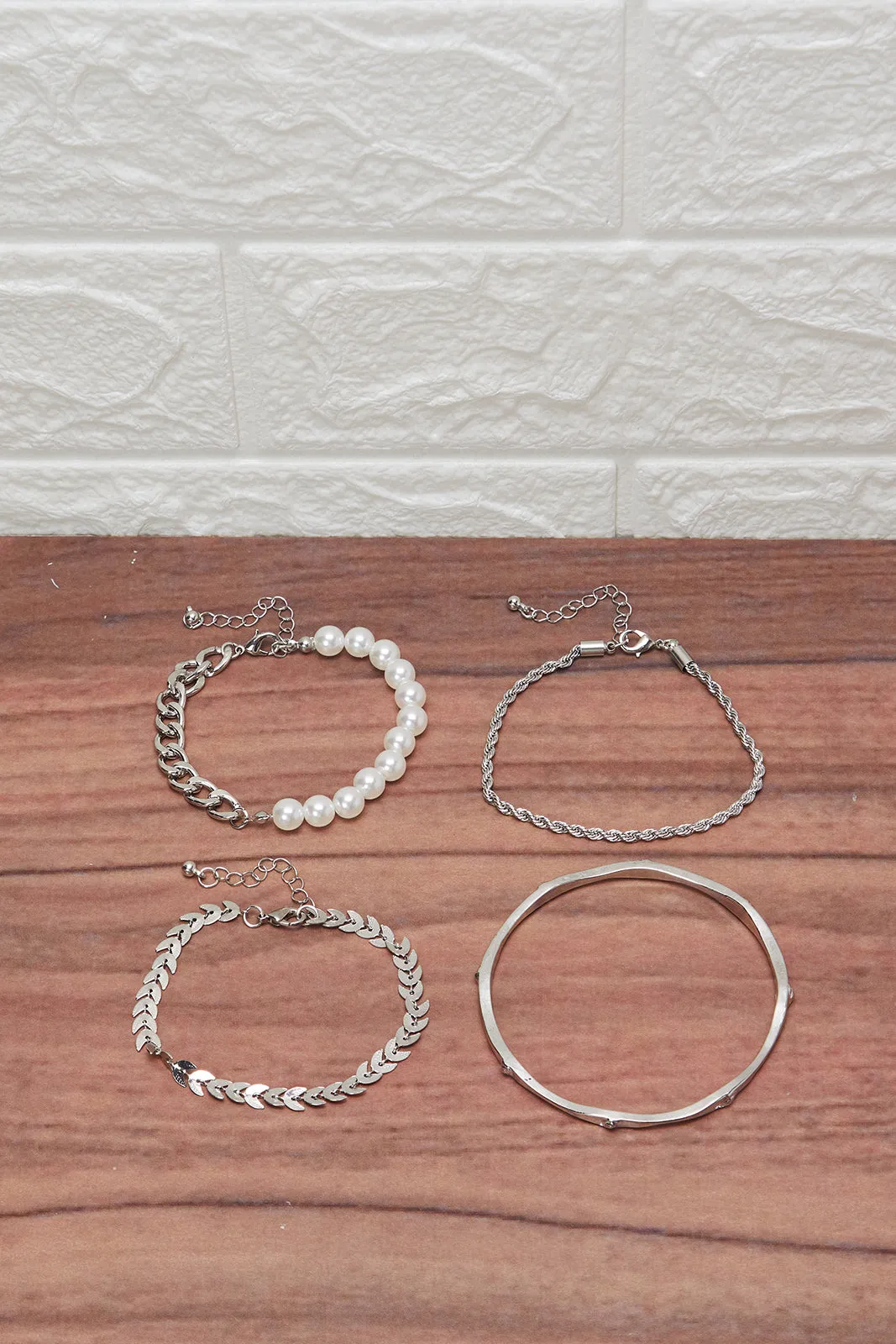 Women Silver Embellished Bracelet Set (Pack of 4)