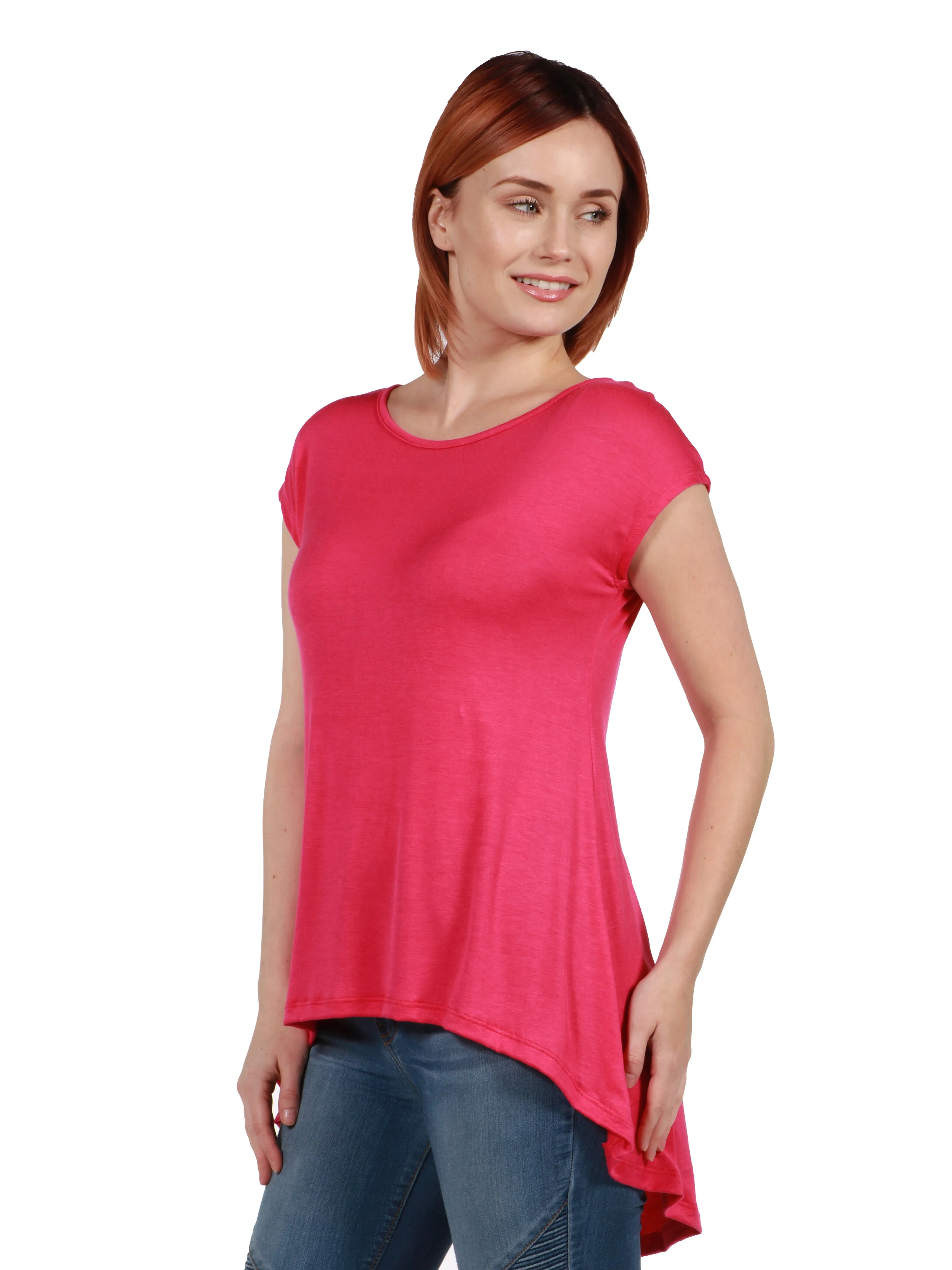 Womens Short Sleeve Casual High Low Tunic Top