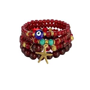 Yellow Chimes Bracelet for Women and Girls Evil Eye Nazariya Bracelets for Women | 4 Pcs Red Beads Layered Bracelet | Birthday Gift For girls and women Anniversary Gift for Wife