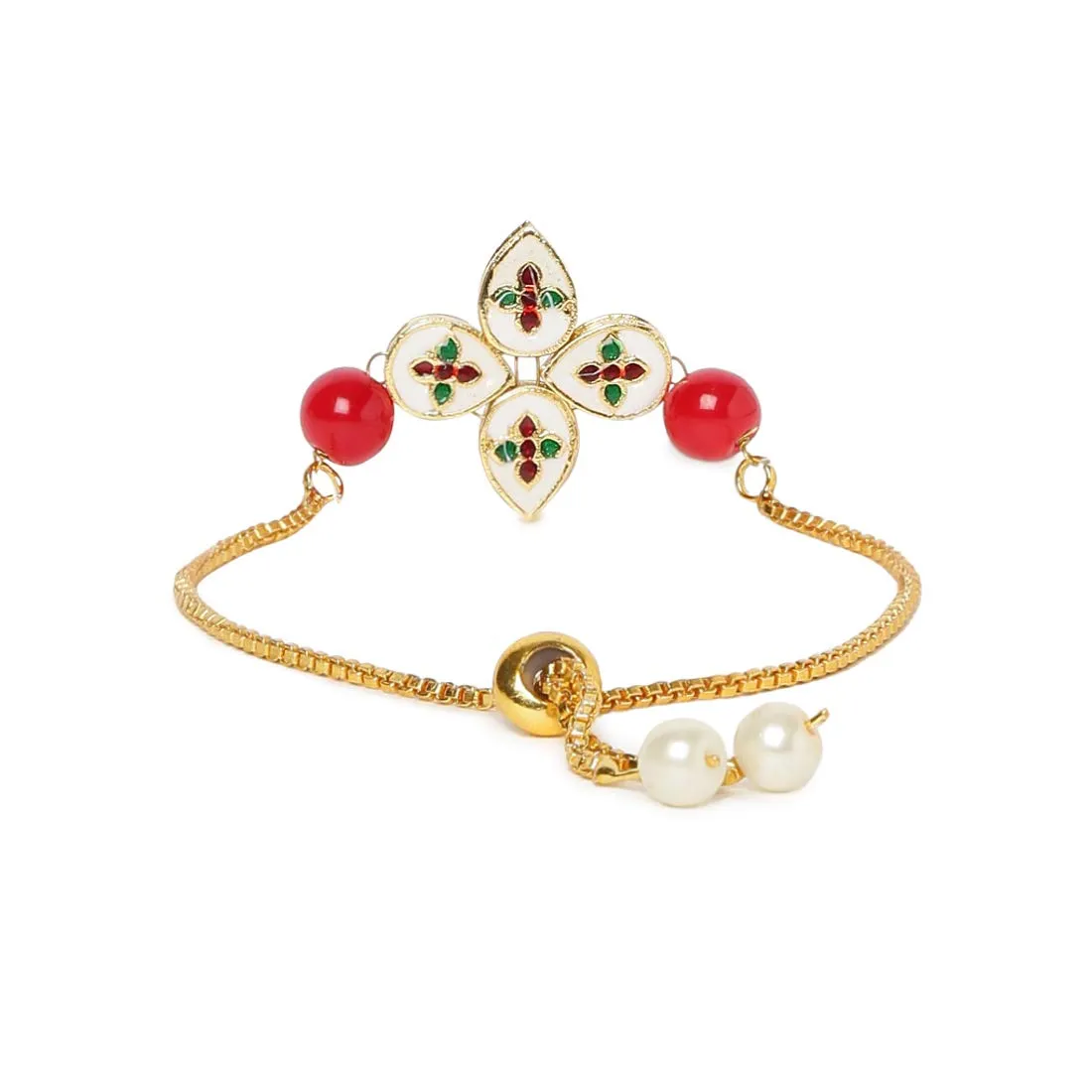 Yellow Chimes Ethnic Floral Design Gold Plated Handmade Kundan Studded Bandhani Work Bracelet for Women & Girls