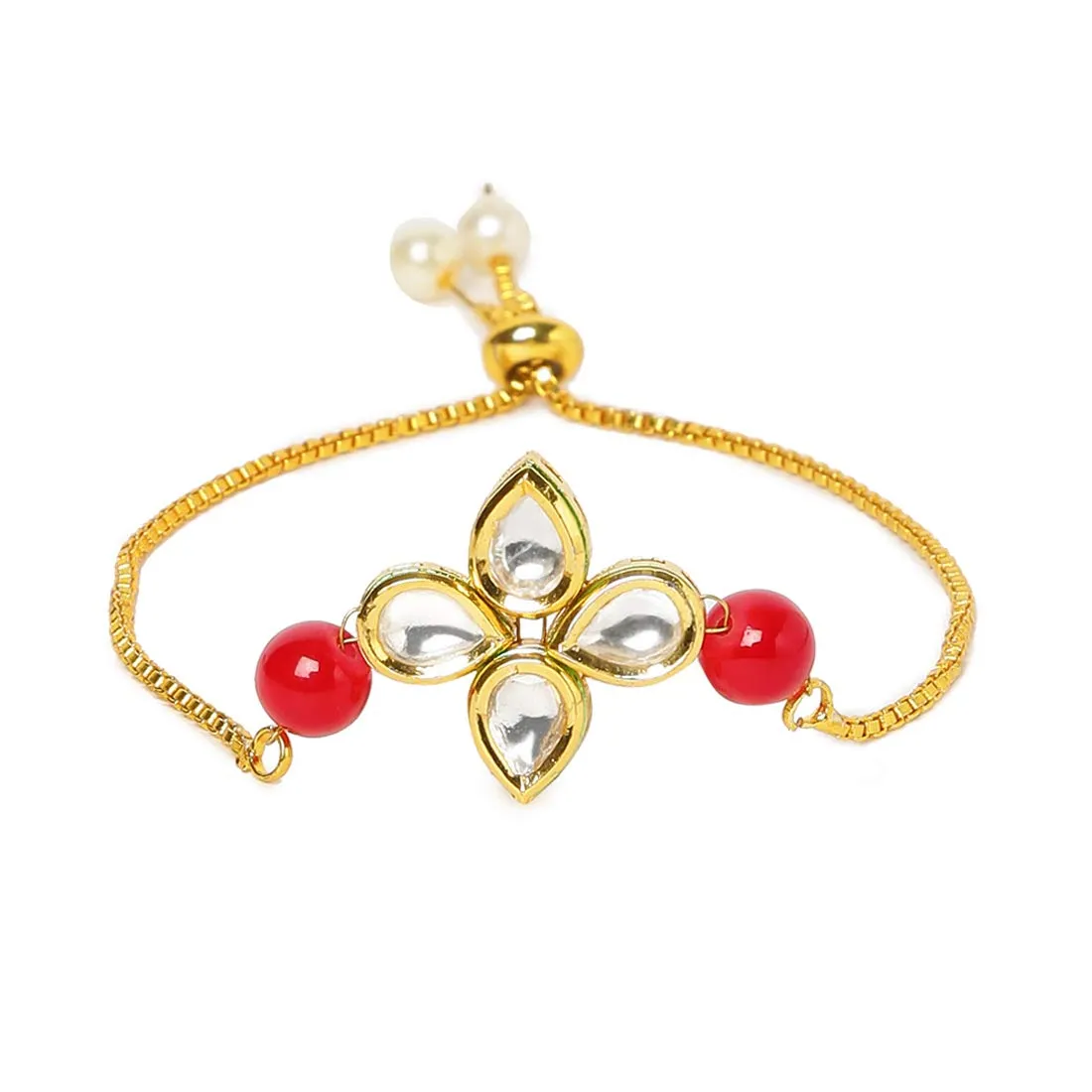 Yellow Chimes Ethnic Floral Design Gold Plated Handmade Kundan Studded Bandhani Work Bracelet for Women & Girls