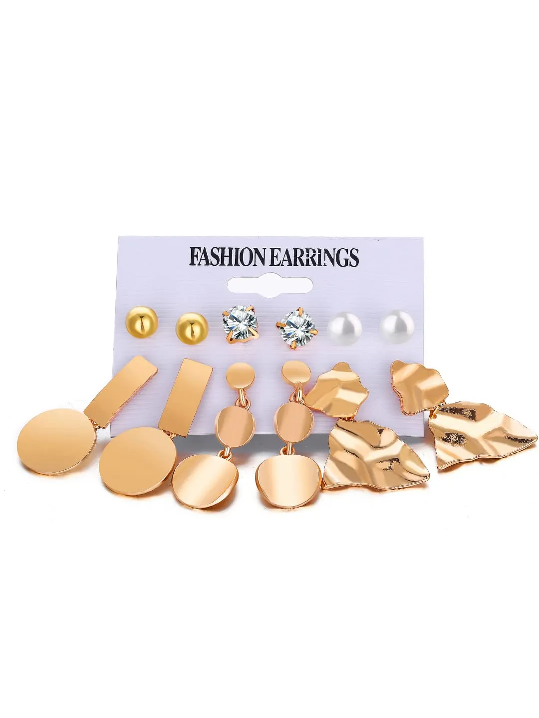 Yellow Chimes Set Of 6 Gold plated Pondering Brass Contemporary Stud And Drop Earrings For Women And Girls (Pack of 12)