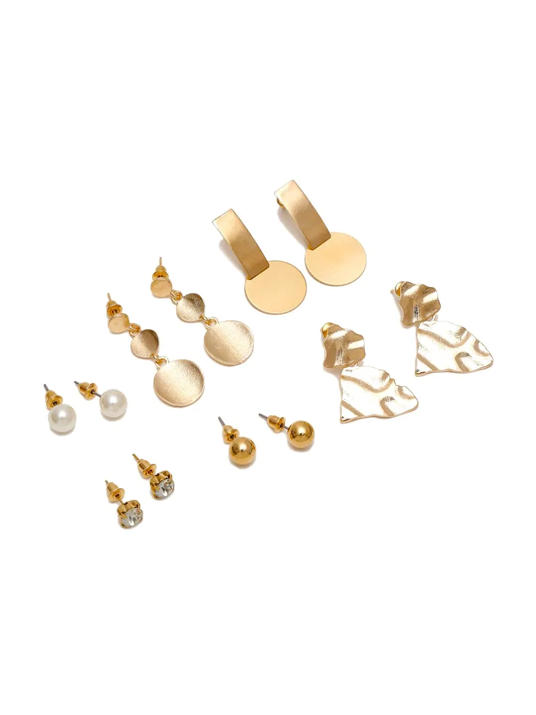 Yellow Chimes Set Of 6 Gold plated Pondering Brass Contemporary Stud And Drop Earrings For Women And Girls (Pack of 12)