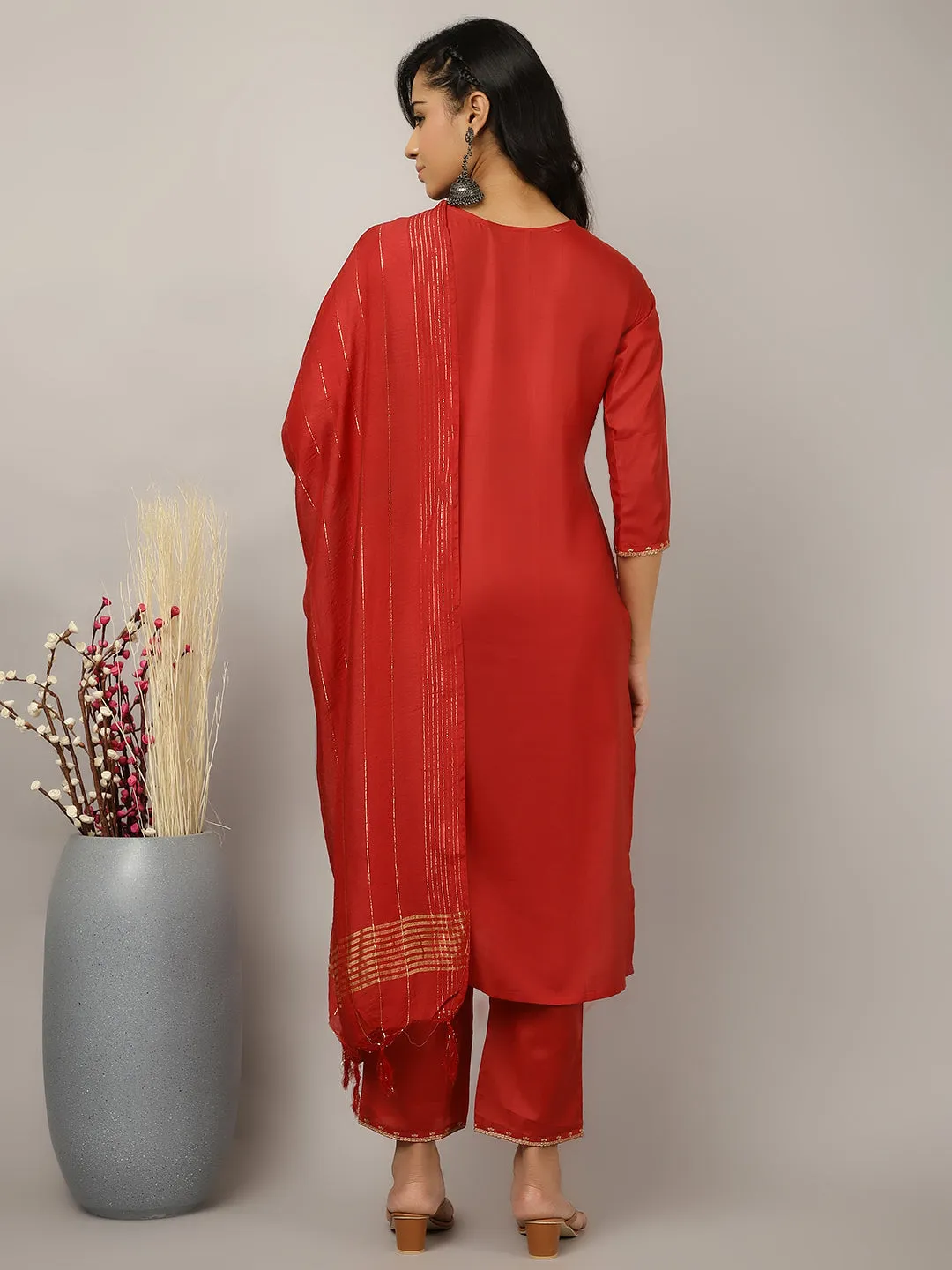 Zari And Sequin Work Red Suit Set